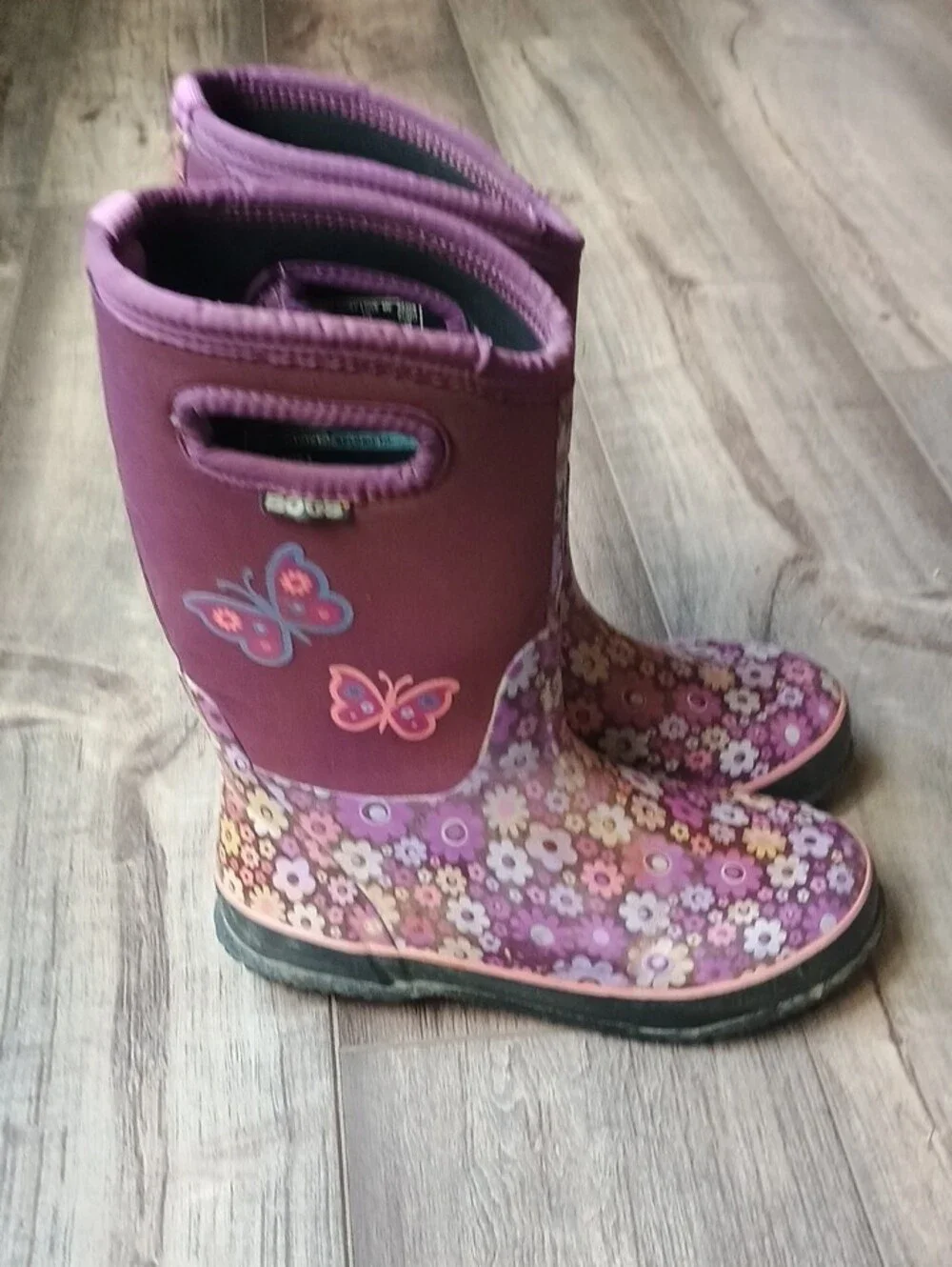 Bogs Kids Purple Floral & Butterfly Rain Mud Snow Chore Boots
